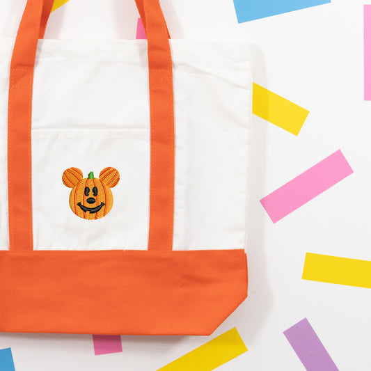 Mickey Pumpkin Embroidered Canvas Shoulder Bag