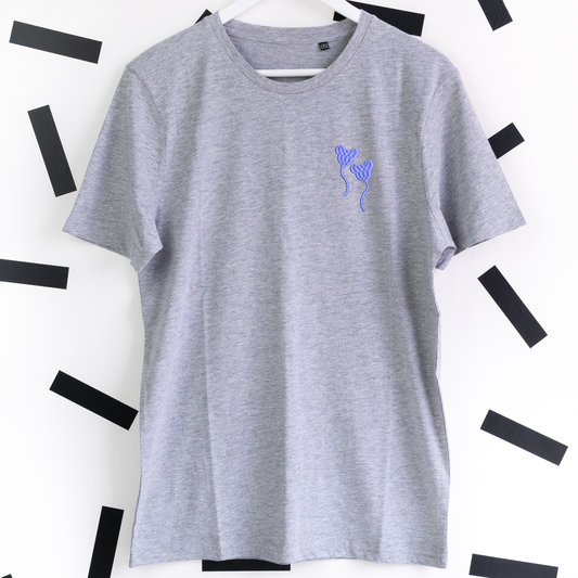 Mickey Balloon Blue Embroidered T-Shirt - Grey