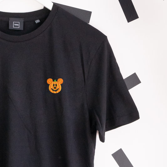 Mickey Pumpkin Embroidered T-Shirt - Black