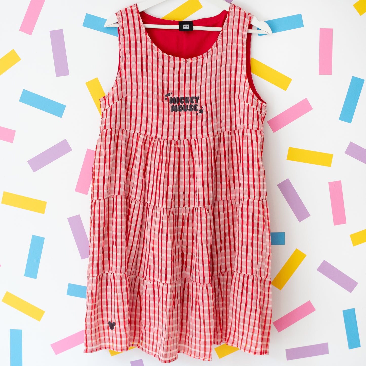 Mickey Mouse Embroidered Red Gingham Dress