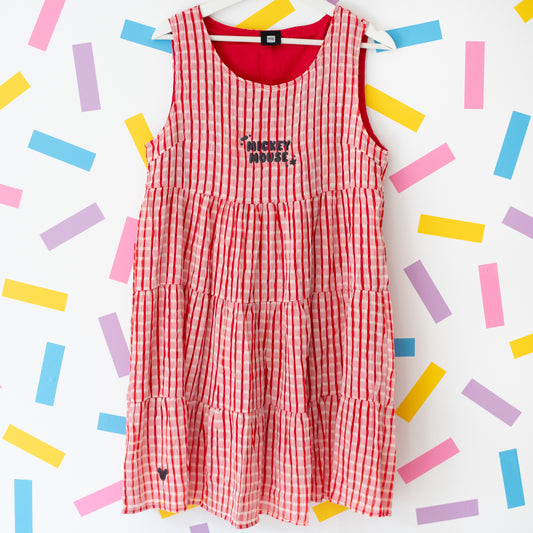 Mickey Mouse Embroidered Red Gingham Dress