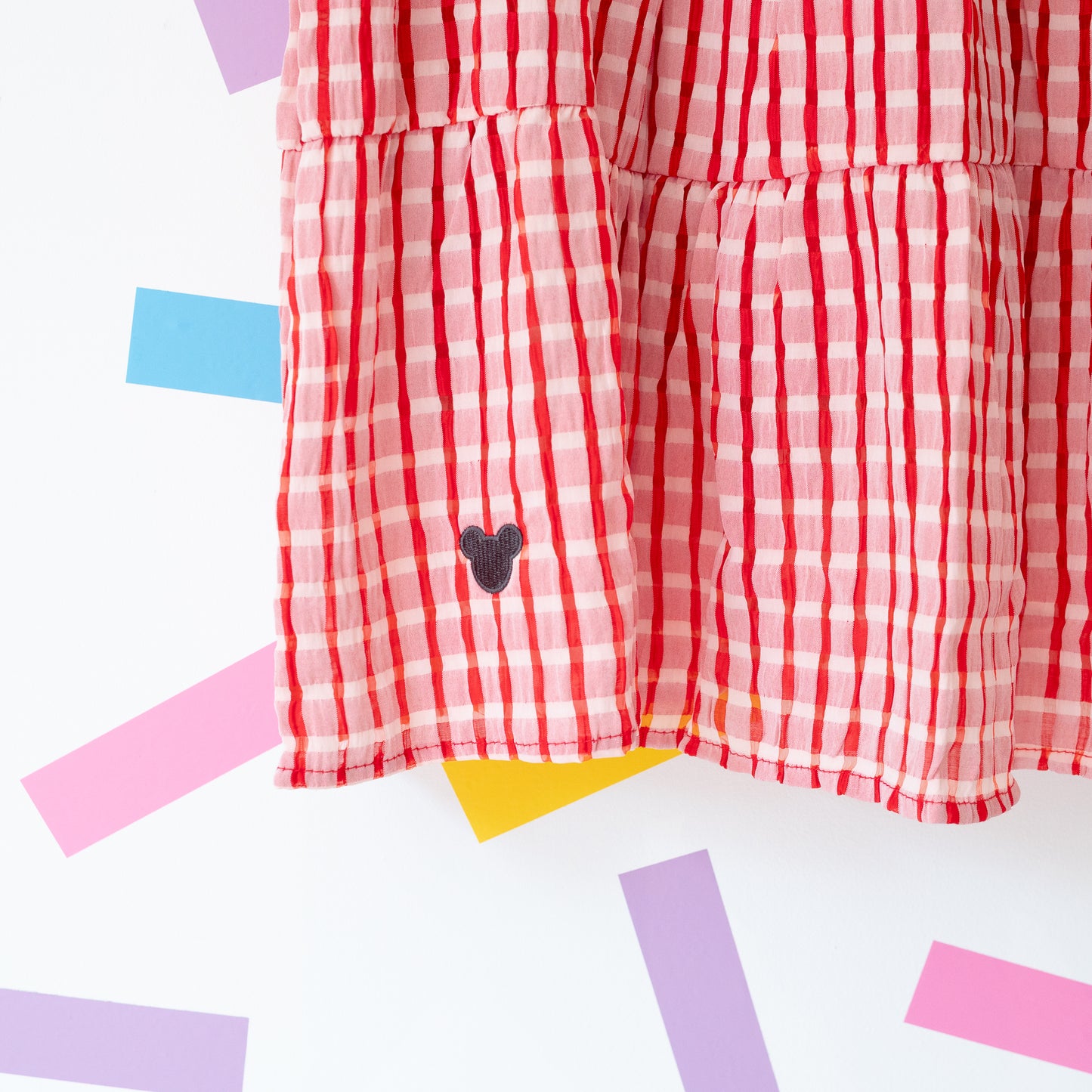 Mickey Mouse Embroidered Red Gingham Dress