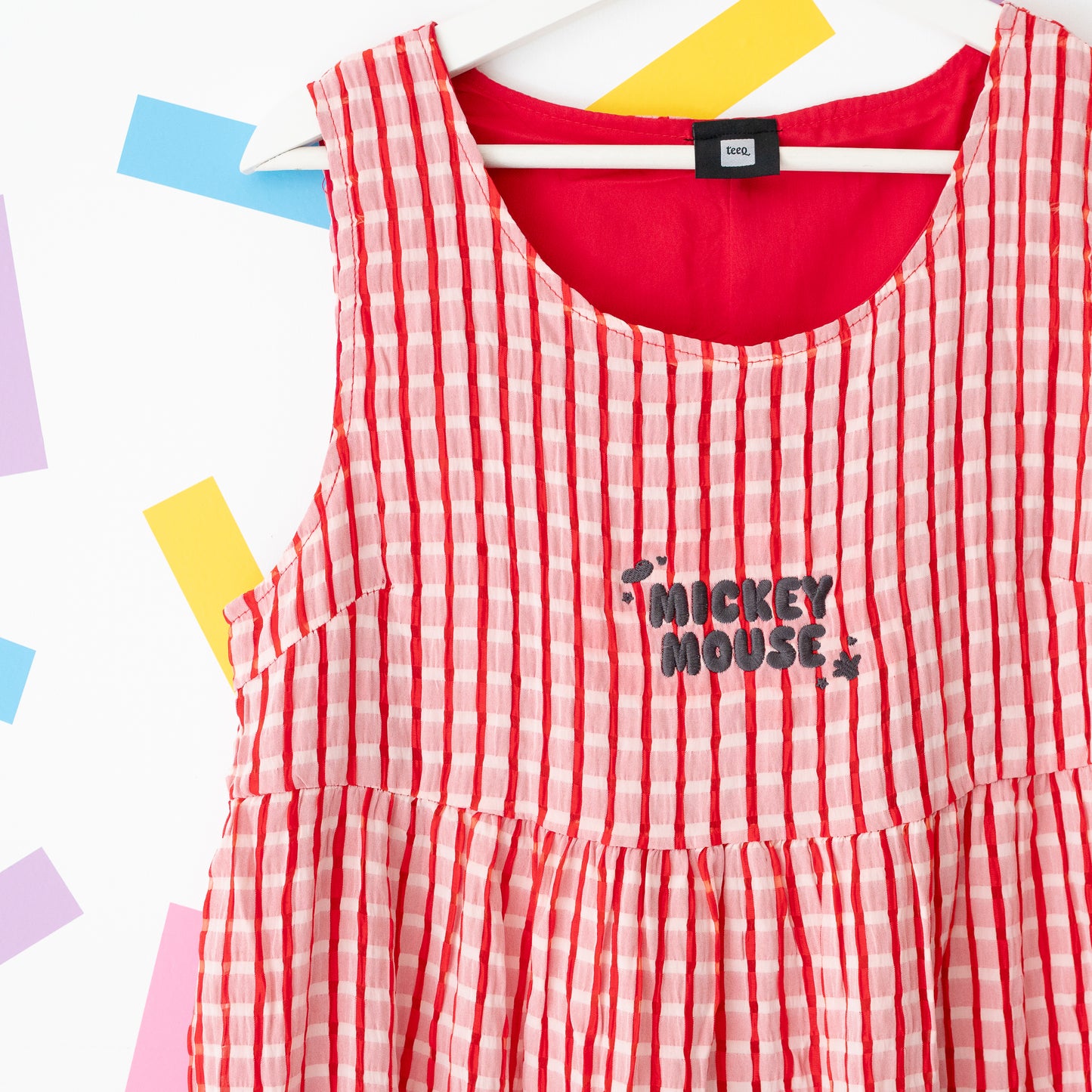 Mickey Mouse Embroidered Red Gingham Dress