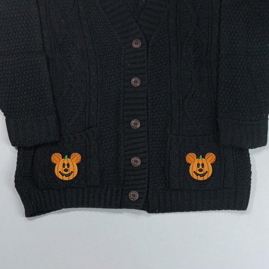 Mickey Pumpkin Embroidered Black Cardigan