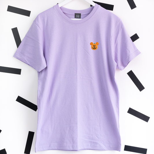 Mickey Pumpkin Embroidered T-Shirt - Purple