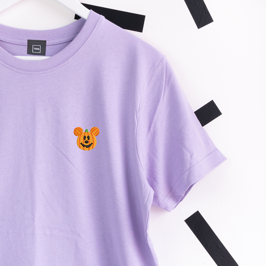Mickey Pumpkin Embroidered T-Shirt - Purple