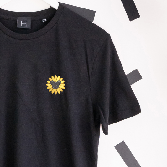 Mickey Sunflower Embroidered T-Shirt - Black