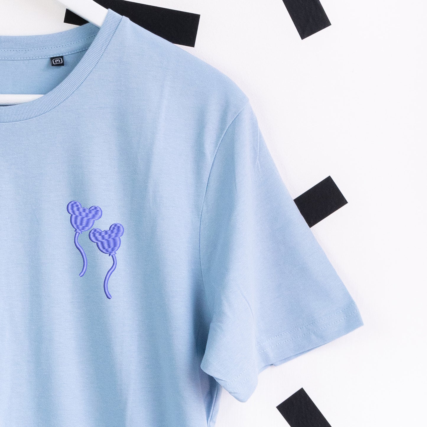 Mickey Balloon Blue Embroidered T-Shirt - Light Blue