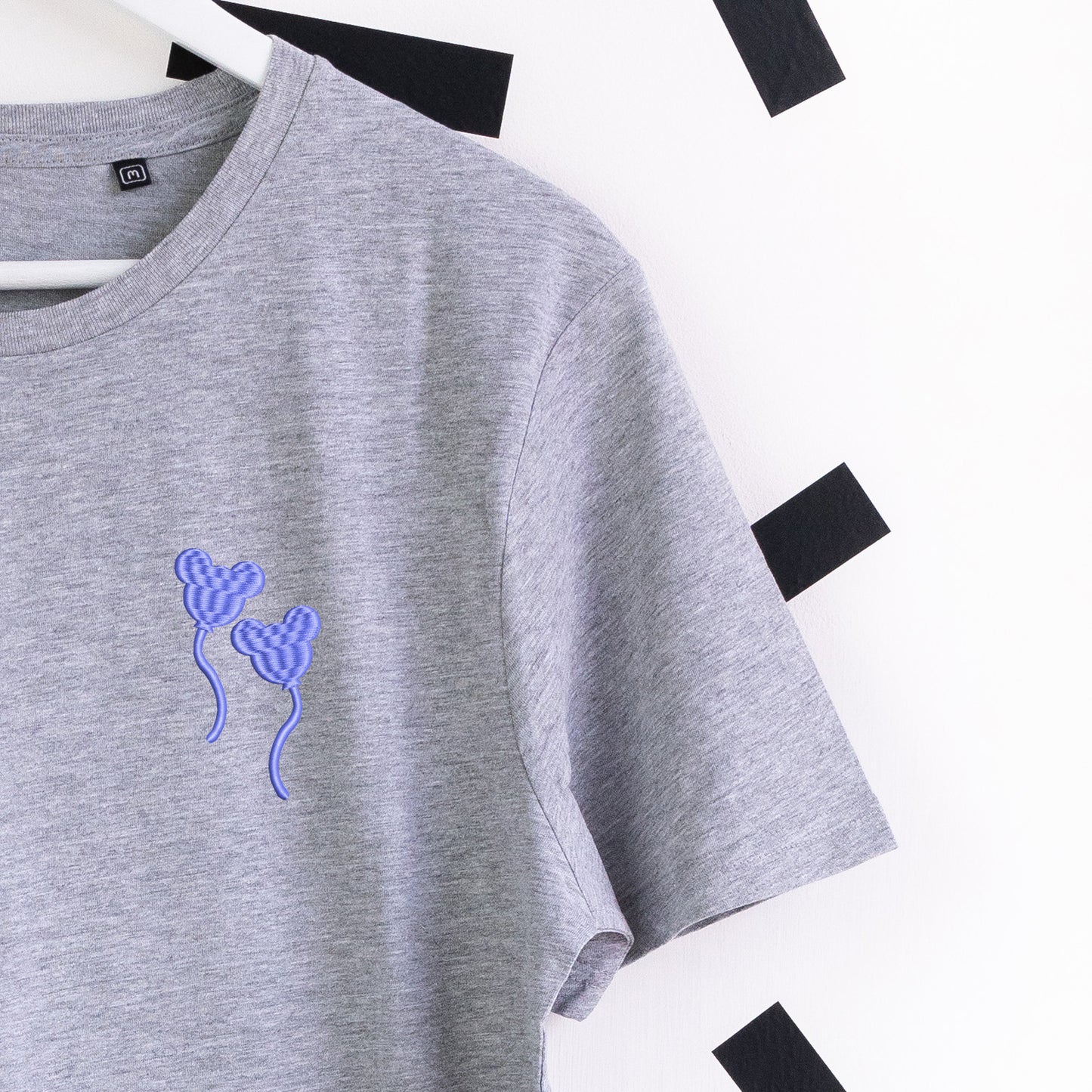 Mickey Balloon Blue Embroidered T-Shirt - Grey