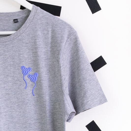 Mickey Balloon Blue Embroidered T-Shirt - Grey