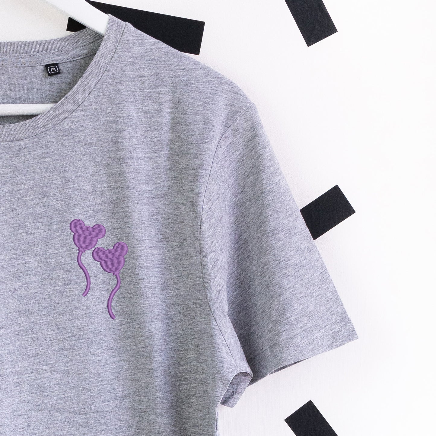 Mickey Balloon Purple Embroidered T-Shirt - Grey