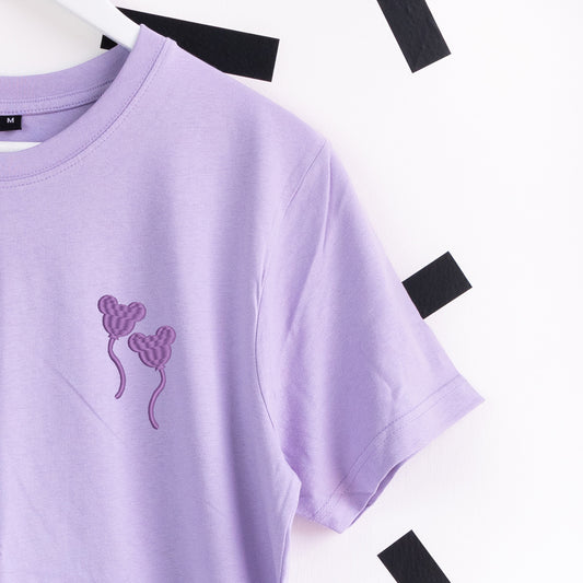 Mickey Balloon Purple Embroidered T-Shirt - Purple