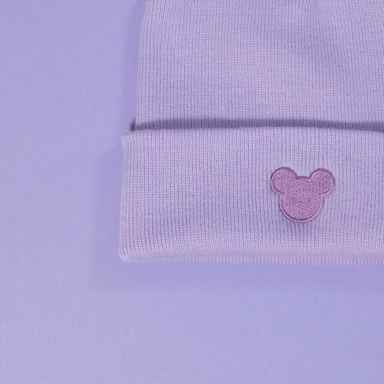 Minimal Mickey Embroidered Purple Beanie