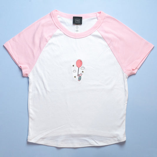 Piglet Balloon Embroidered Women's Ringer T-Shirt