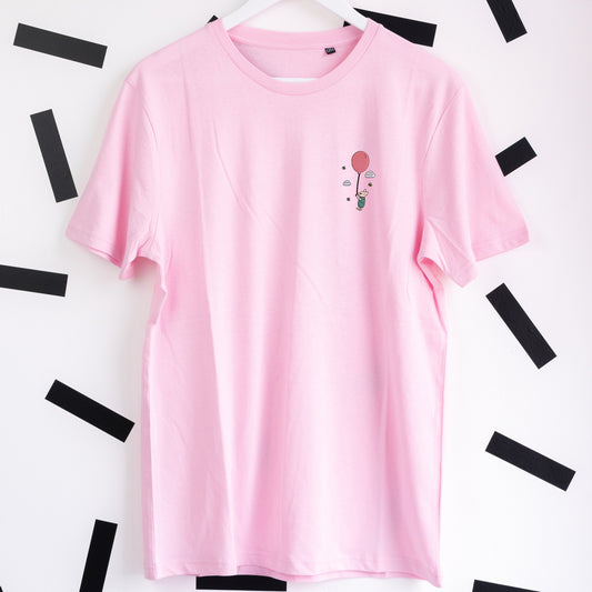 Piglet Balloon Embroidered T-Shirt - Pink