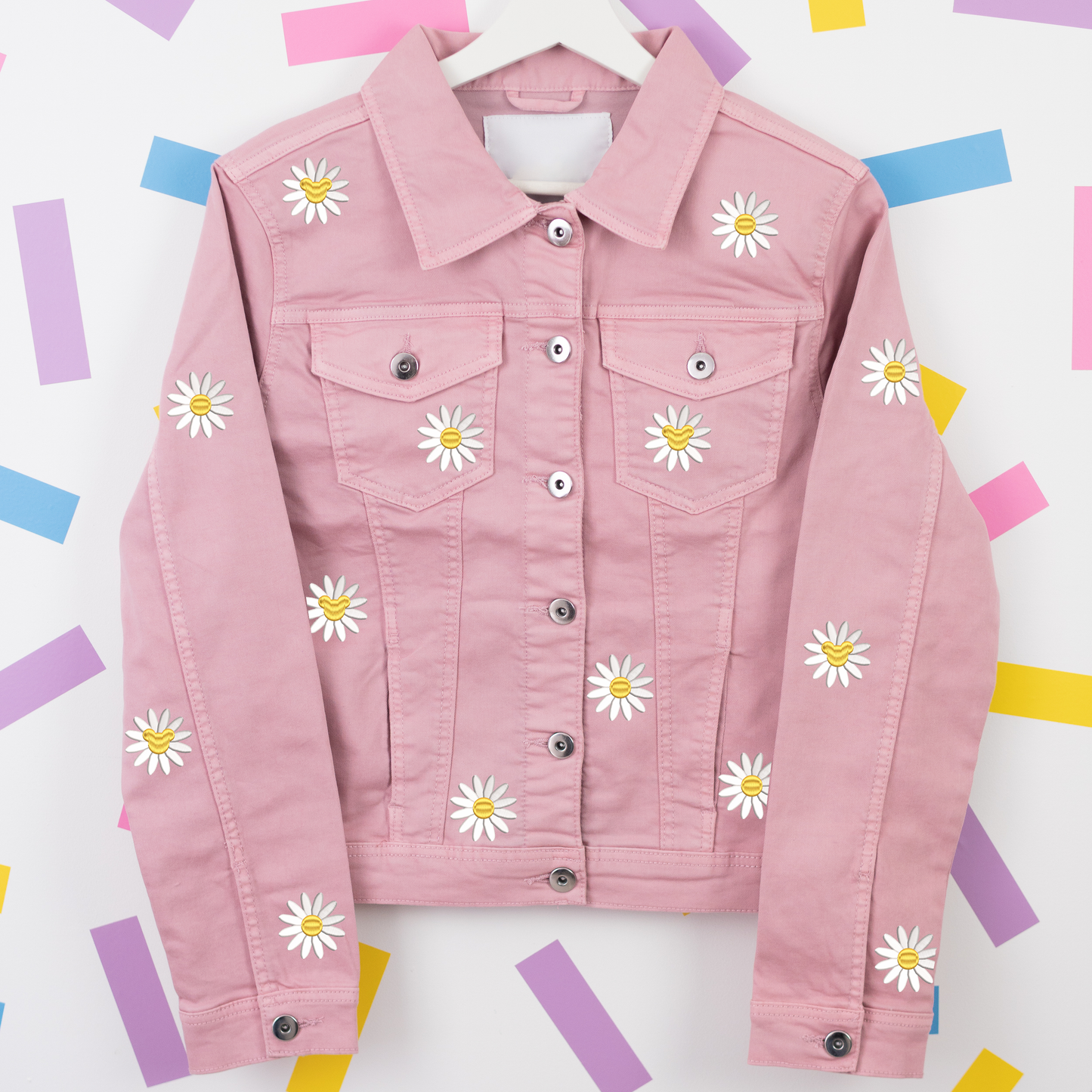 Mickey Daisy All Over Embroidered Women's Denim Jacket - Pink