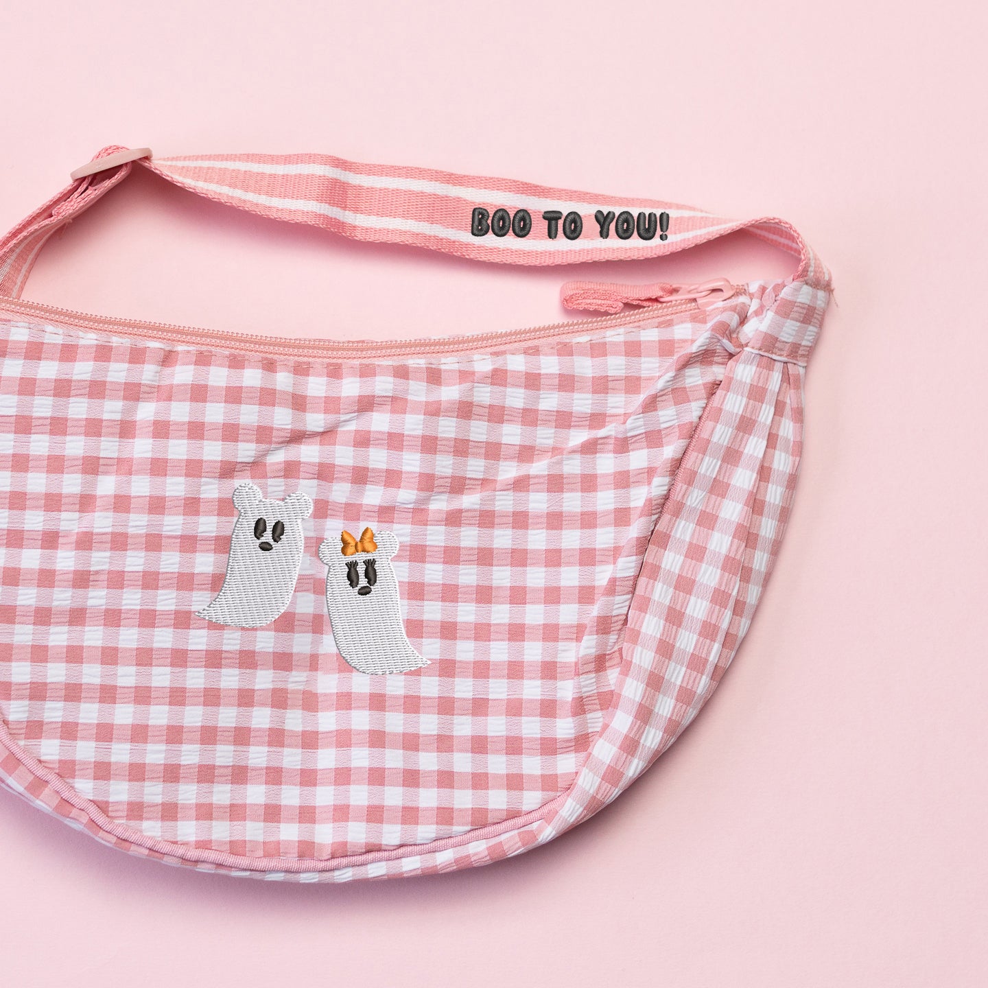 Mickey & Minnie Ghost Gingham Sling Bag - Pink