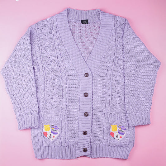 Pooh Bear Heart Embroidered Lilac Cardigan