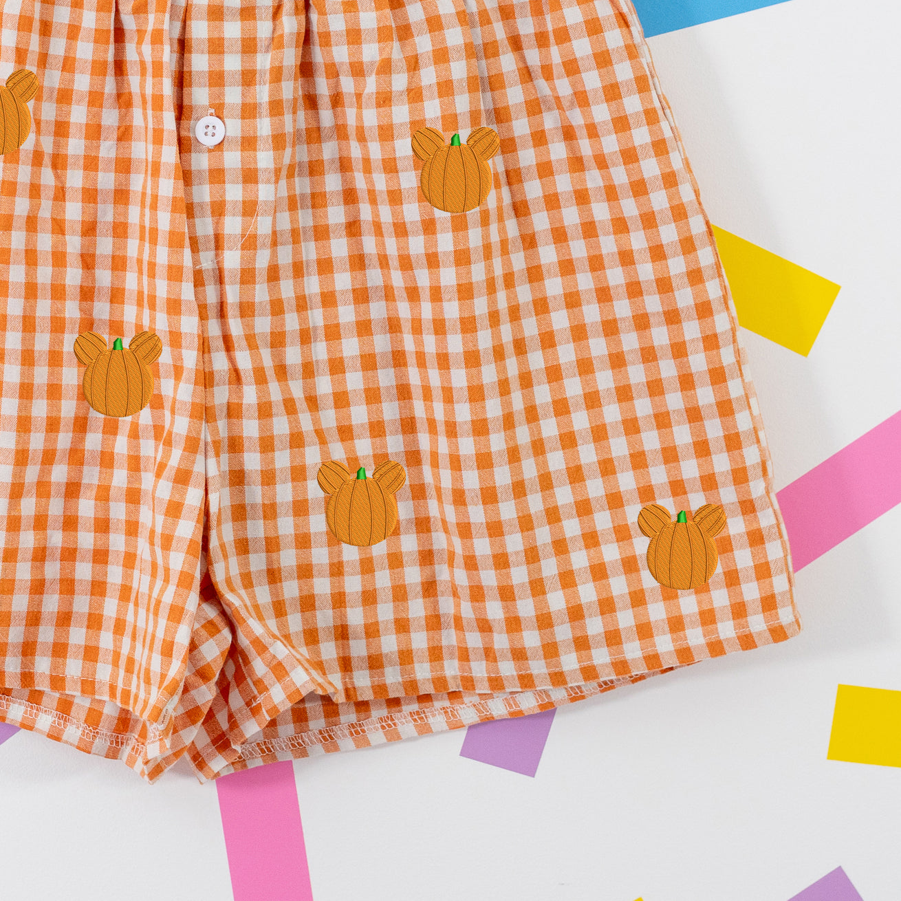 Mickey Pumpkin Orange Gingham Shorts