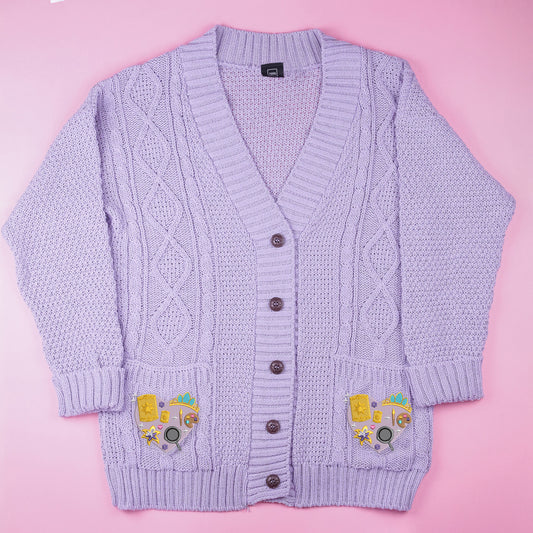 Rapunzel Heart Embroidered Lilac Cardigan