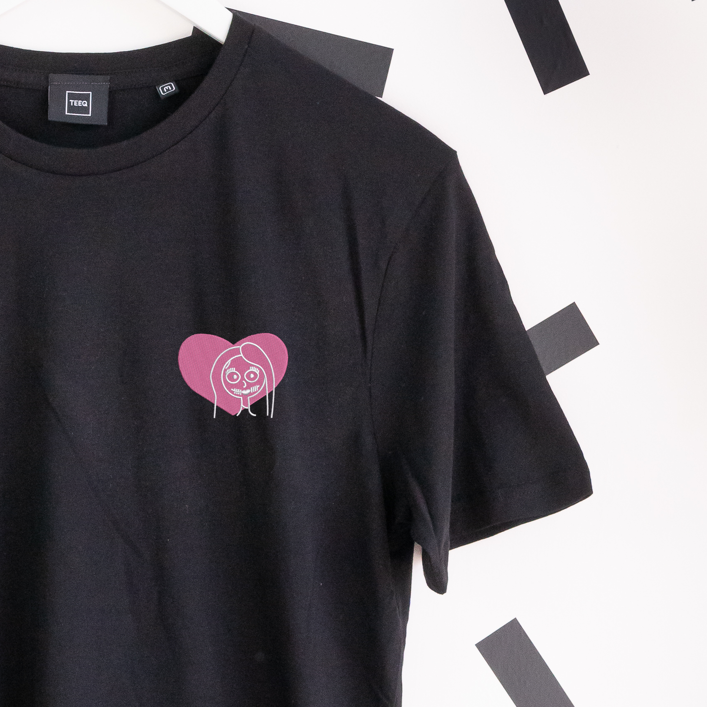 Sally Heart Embroidered Black T-Shirt