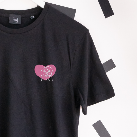 Sally Heart Embroidered Black T-Shirt