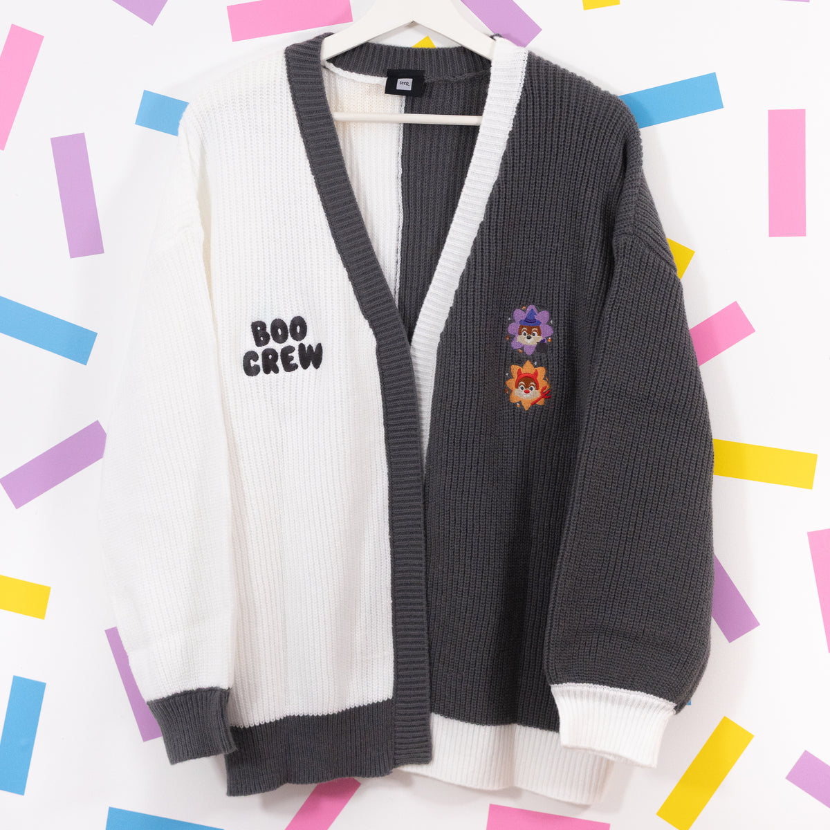 Chip & Dale Halloween Embroidered Grey & White Cardigan