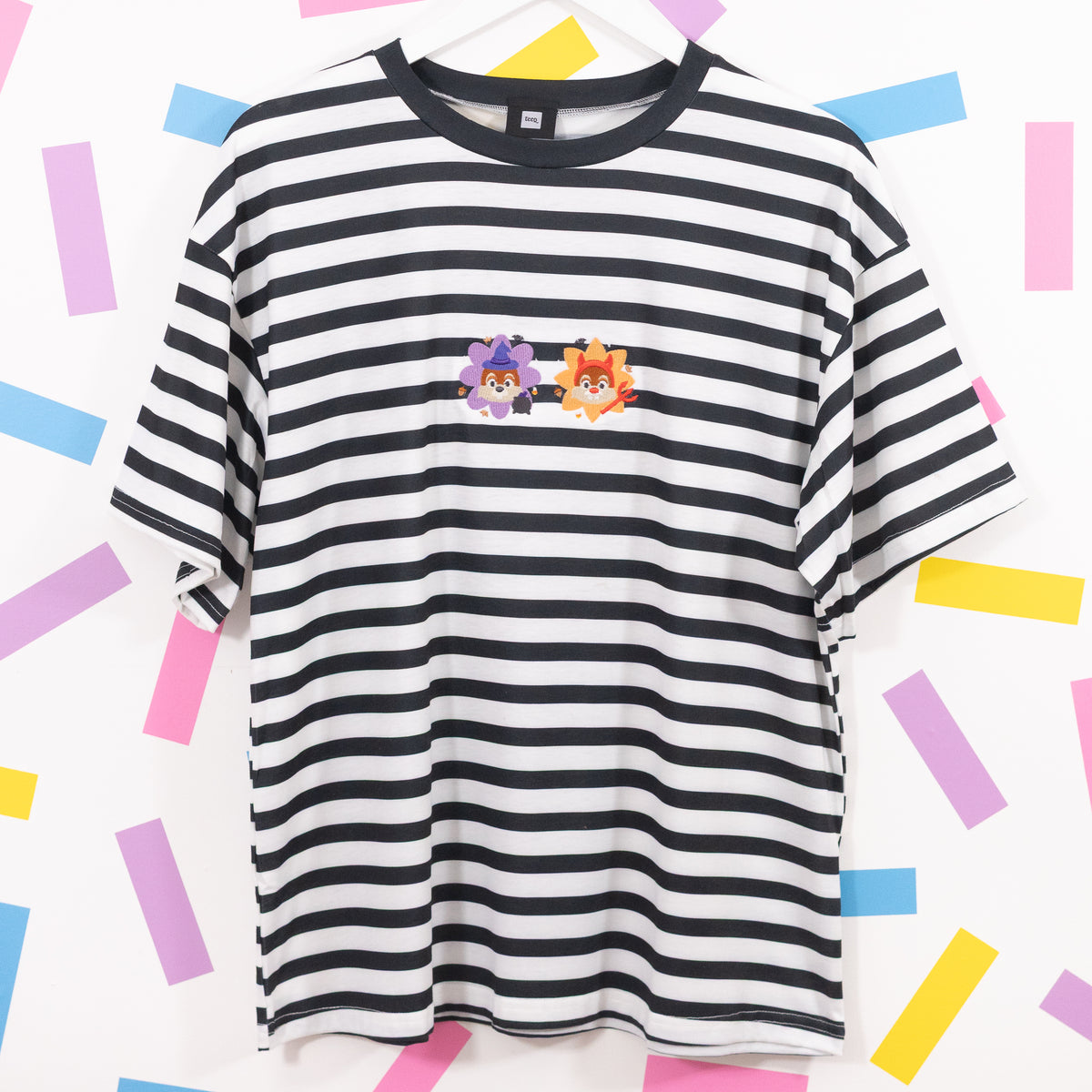 Chip & Dale Halloween Embroidered Black & White Stripe Tee