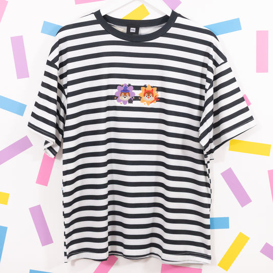 Chip & Dale Halloween Embroidered Black & White Stripe Tee