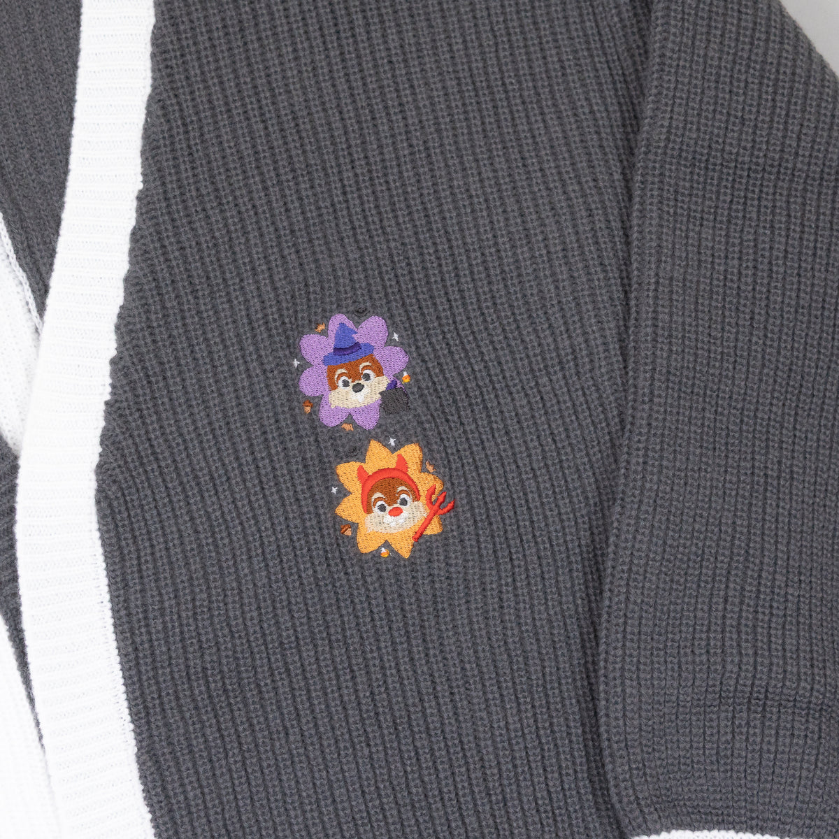 Chip & Dale Halloween Embroidered Grey & White Cardigan