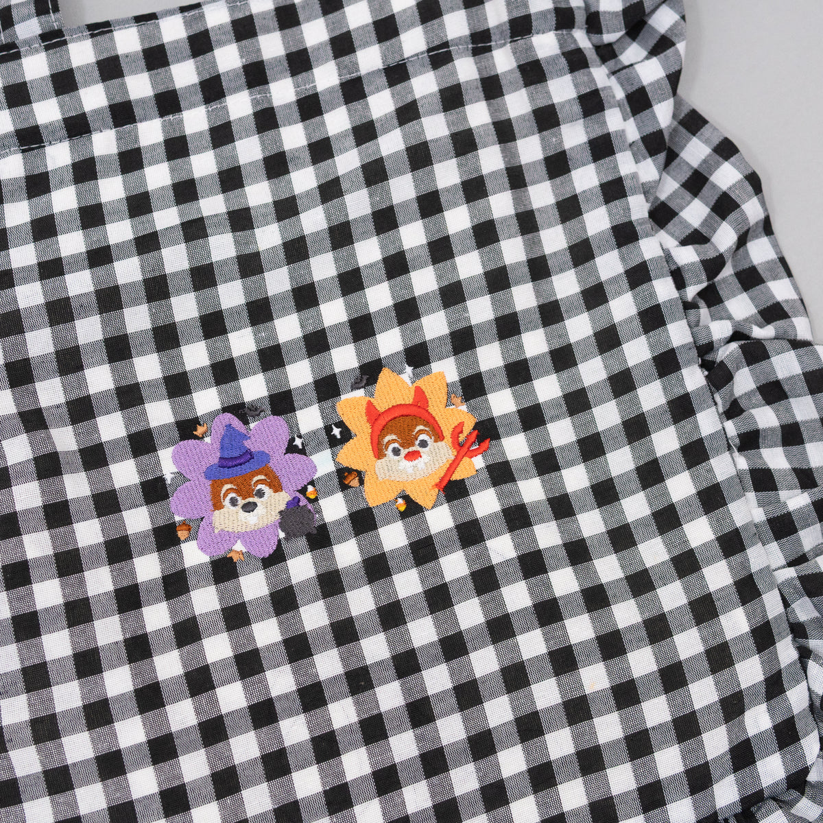 Chip & Dale Halloween Embroidered Frilly Gingham Tote Bag