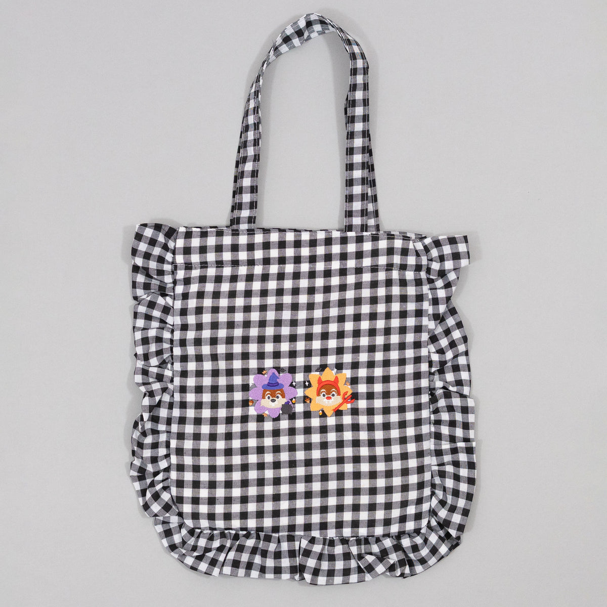 Chip & Dale Halloween Embroidered Frilly Gingham Tote Bag