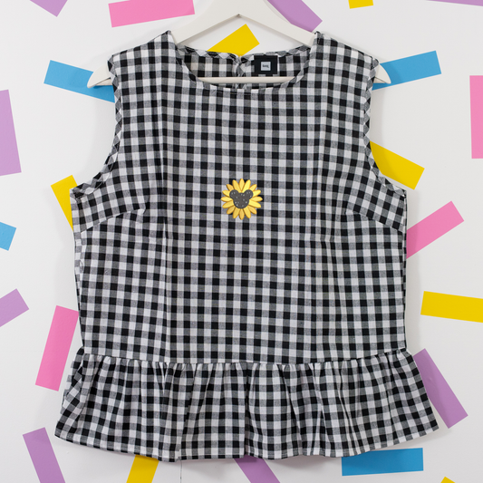 Mickey Sunflower Gingham Embroidered Vest T-Shirt