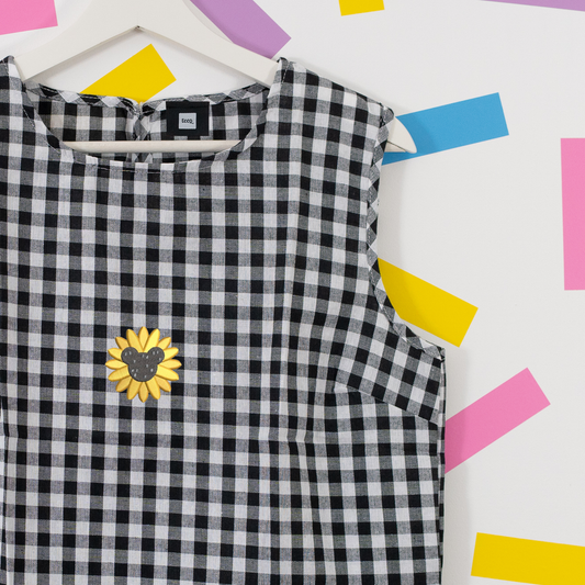 Mickey Sunflower Gingham Embroidered Vest T-Shirt