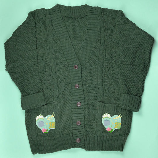 Tiana Heart Embroidered Green Cardigan