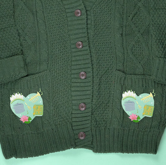 Tiana Heart Embroidered Green Cardigan
