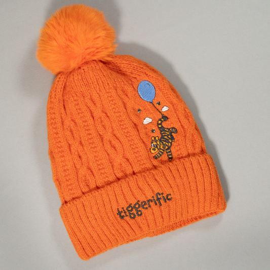 Tigger Balloon Orange Pom Pom Embroidered Beanie