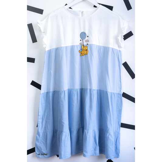 Winnie Balloon Blue Tiered Embroidered Dress