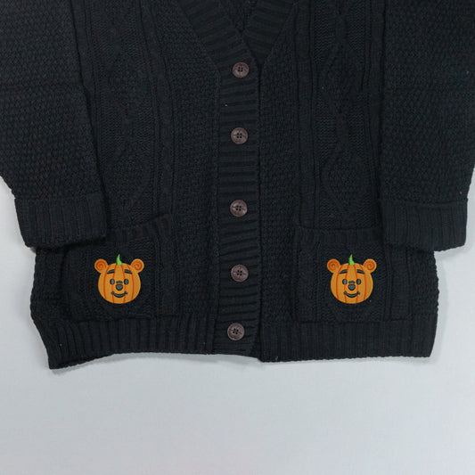 Winnie Pumpkin Embroidered Black Cardigan