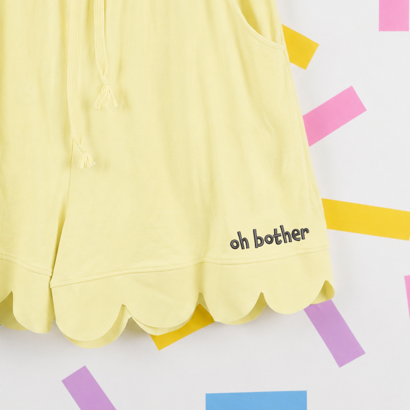Winnie Balloon Embroidered Yellow Scallop Tee & Shorts Set