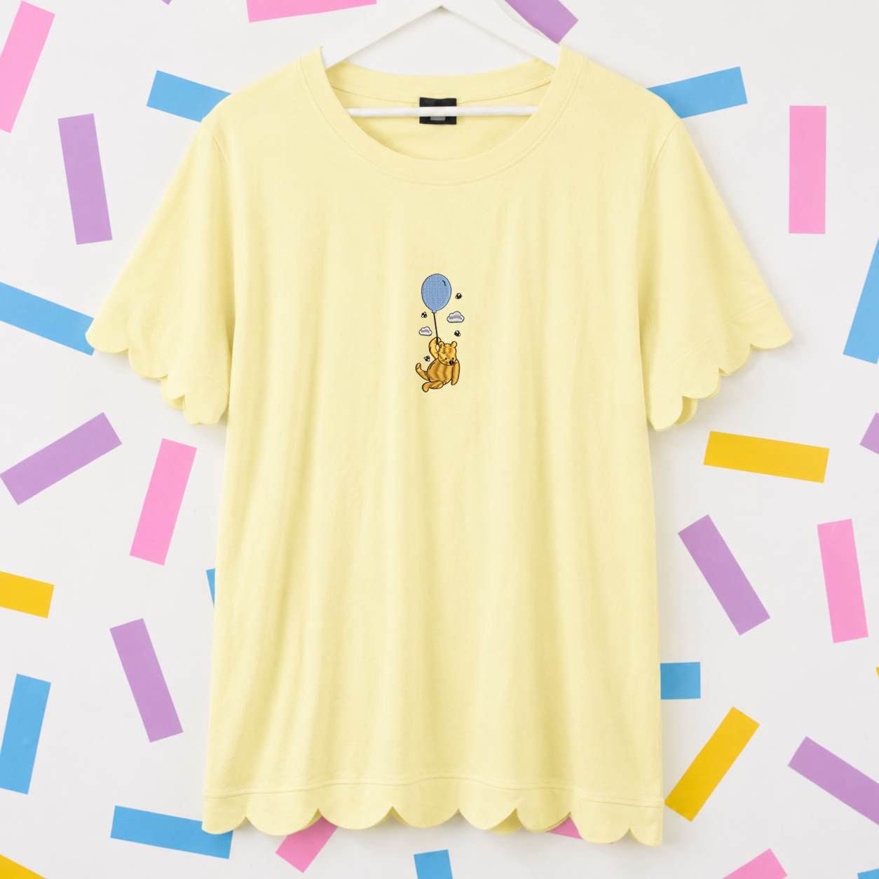Winnie Balloon Embroidered Yellow Scallop Tee & Shorts Set