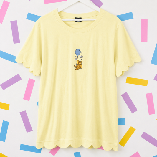 Winnie Balloon Embroidered Yellow Scallop Tee & Shorts Set