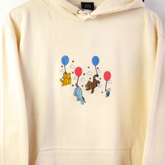 Winnie Balloons Embroidered Hoodie - Cream