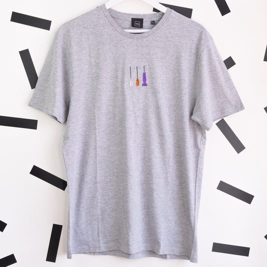 Witches Brooms Embroidered T-Shirt - Grey