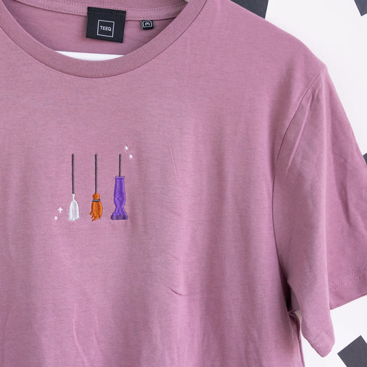 Witches Brooms Embroidered T-Shirt - Dusty Purple