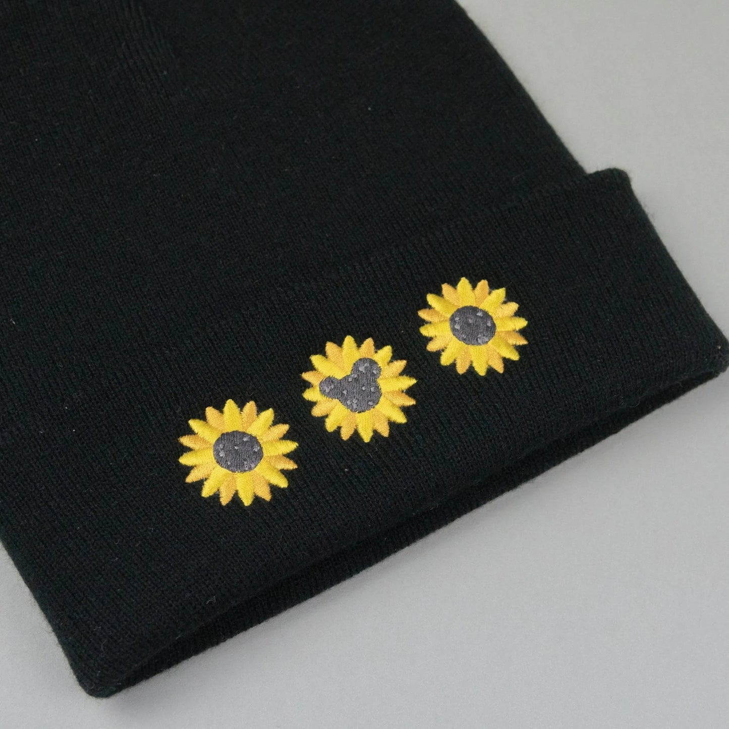 Mickey's Sunflowers Embroidered Black Beanie