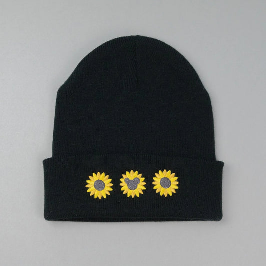 Mickey's Sunflowers Embroidered Black Beanie
